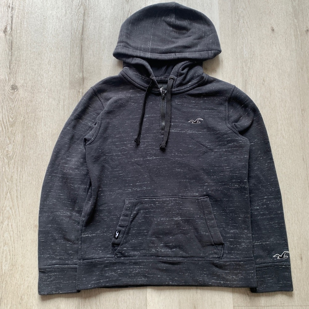 Hollister Men's XS Charcoal‎ Heather Textured 1/4 Zip Pullover Hoodie streetwear